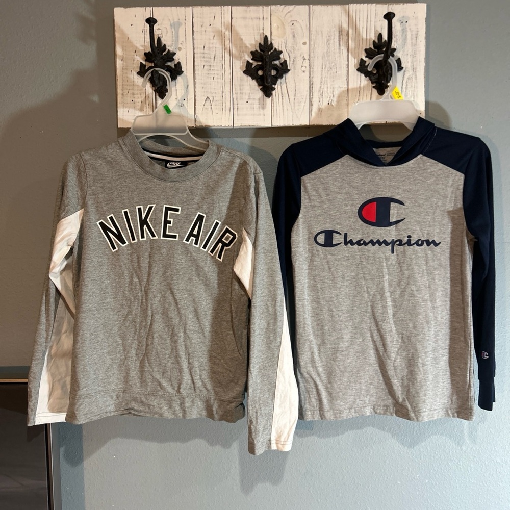 Nike Air Boys & Champion Long Sleeve Shirt Gray Nike Sz M / Cham.SZ 10/12 Lot 2